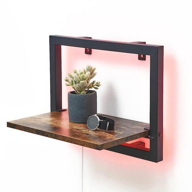 HMOREY LED Floating Display Shelf with Built-in Illuminated Lights Wall Mounted Light-Emitting Shelf Lighted Display Shelf, Hanging Shelf for Living Room, Bedroom, Kitchen (15” Rustic Brown)