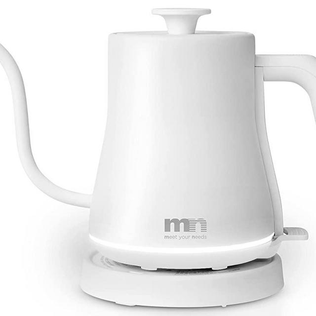 MN Meet Your Needs | Gooseneck Electric Kettle, Glowing Design, 1200W Rapid Boiling, 100% Food-Grade Stainless Steel Pour Over Coffee & Tea Kettle , STRIX Auto Shutoff Protection | Matte White - 0.8L