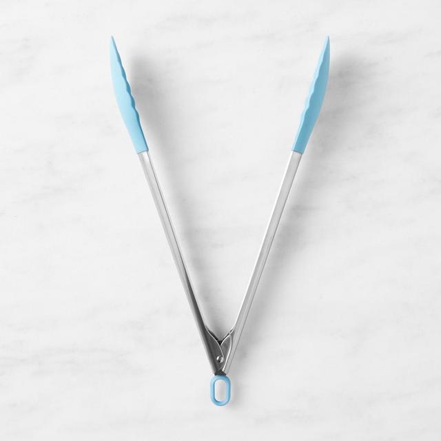 Williams Sonoma Stainless-Steel Silicone Tongs, Sky Blue, 12"