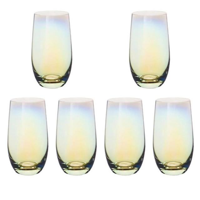 Tlguangw Drinking Glasses (Set of 6)-13.3 oz, Crystal Highball Water Glasses, Glass Cups for Water, Juice,beer， Beverage, Mojito, Mixed Drinks, Cocktail Glass (Iridescent)