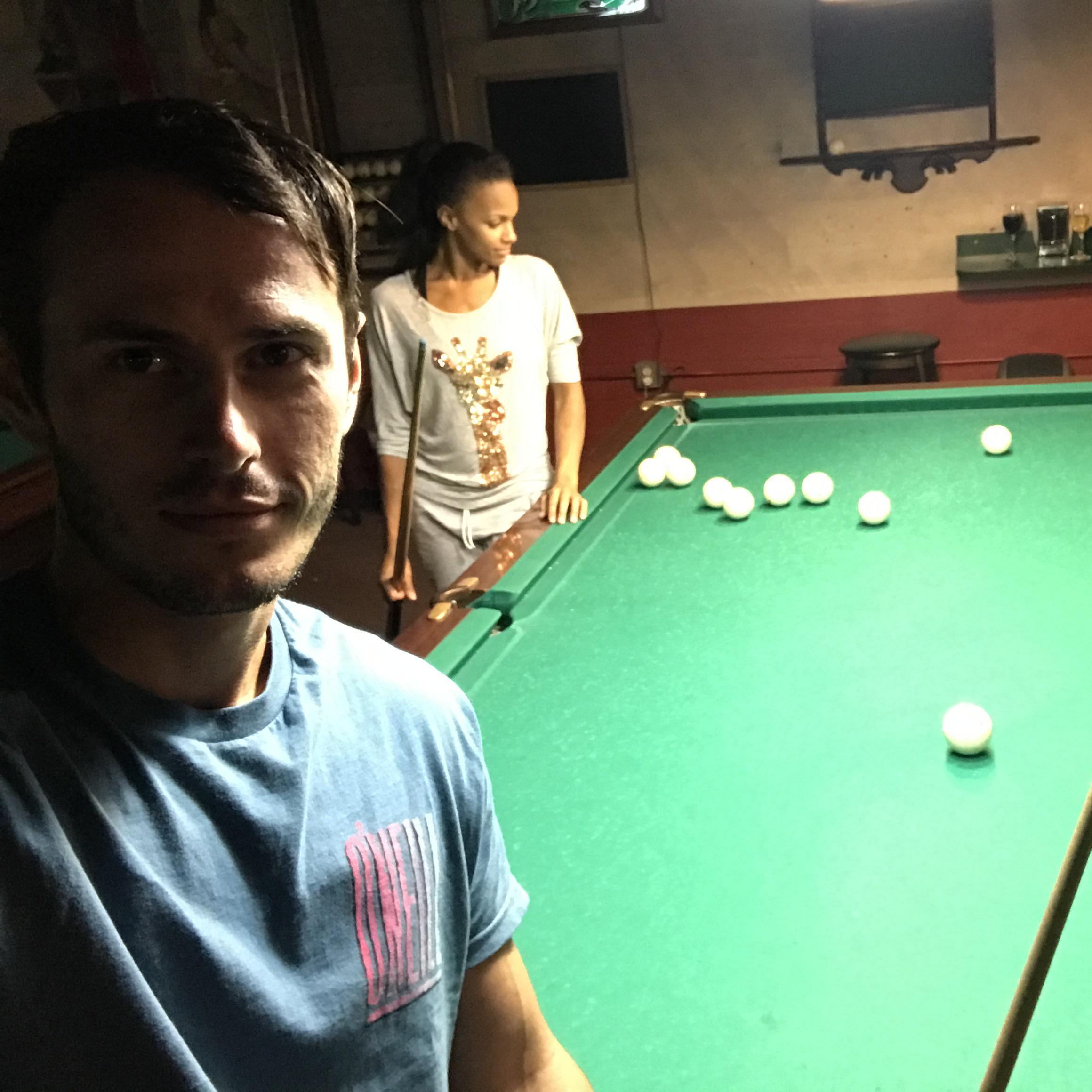 Playing Russian Billiards together for the first time.