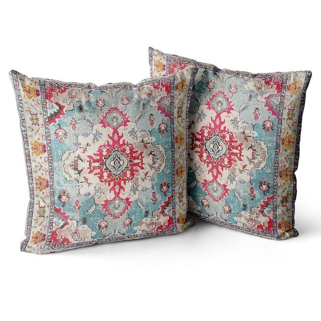 Snycler Boho Throw Pillow Covers 20x20 inch Set of 2 Boho Rug Carpet Double Sided Pattern Cotton Soft Pillow Case Cushion Cover Pillowcase for Couch Sofa Bed Decorative (Rose Red)