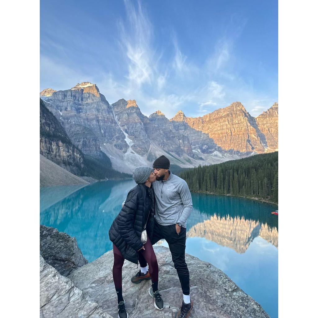 We watched the sunrise over Moraine Lake in Banff, Canada