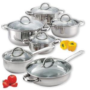 Cook N Home Kitchen Cookware Sets, 12-Piece Basic Stainless Steel Pots and Pans, Silver