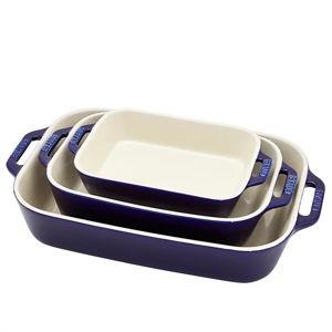 Ceramic 3 Piece Rectangular Baking Dish Set - Dark Blue