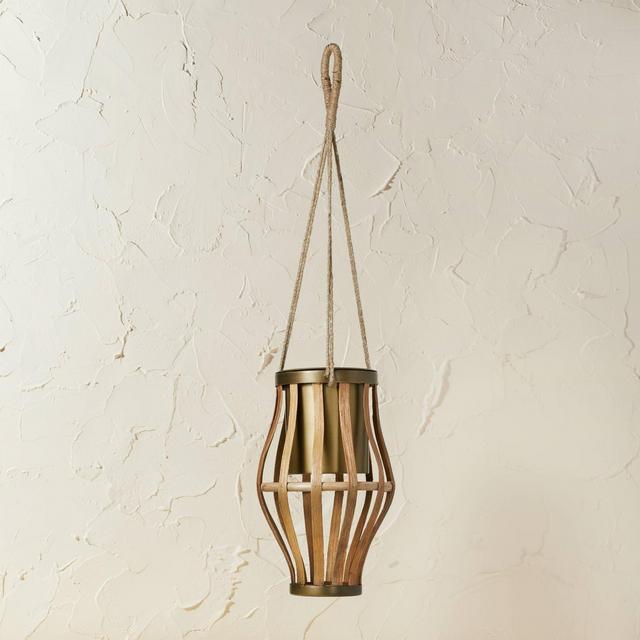 11" x 6.5" Metal/Rattan Hanging Planter Natural - Opalhouse™ designed with Jungalow™
