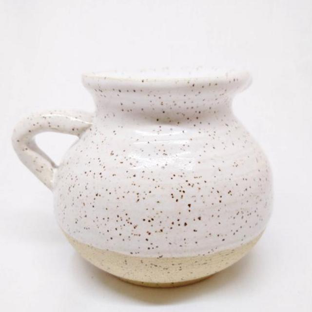 simple syrup jug, pottery juice jug, speckled white pitcher, modern simple flask, flecked sauce jug, ceramic water pitcher, stoneware jug