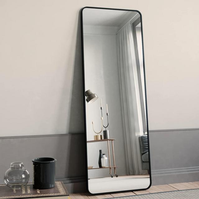 BEAUTYPEAK Black Full Length Mirror, Rounded Floor Mirror Standing Hanging or Leaning Against Wall Dressing Room Mirror Full Length, 65"x22"