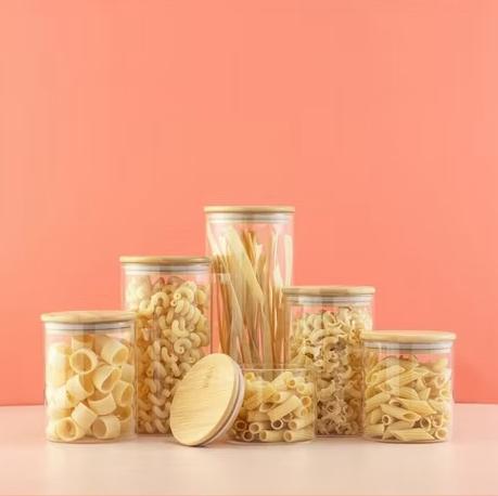 JoyJolt Glass Food Storage Jars Containers, Glass Storage Jar Bamboo Lids Set of 6 Kitchen Glass Canisters
