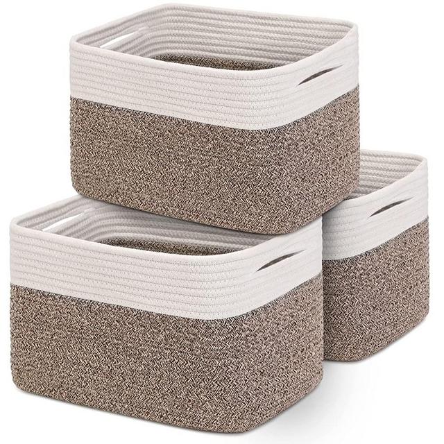DOFASAYI Rope Storage Baskets 3-Pack - Woven Baskets for Storage | Baby Basket for Nursery Storage, Collapsible Storage Bins & Toy Organizer With Handles, Baskets for Organizing, 15x10x9.1’’