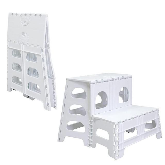 Bee Neat 2 Step Small Folding Stool Ladder for Office,Garage, Library, Closet, RV, Bathroom, Porch, & More – Collapsible Step Stool Ladder Ideal for Adults, Seniors & Kids – Can Support up to 300lbs