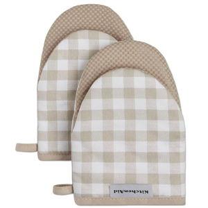 KitchenAid Gingham Mini Oven Mitt 2-Pack Set, Milkshake Tan, 5.5"x8"