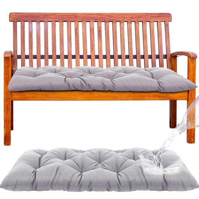 Wenqik Outdoor Bench Cushion Waterproof Bench Cushion for Outdoor Furniture Soft Thicken Porch Swing Pad with Ties for Indoor Garden Patio Seat(Light Gray,44 x 19 x 4 Inches)