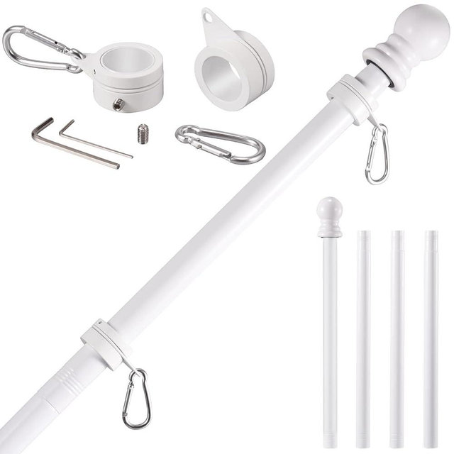 BONWIN White Flag Pole Kit for House, 5 FT Thickened Stainless Steel Outside Wall Mount Flagpole for 3x5' American Flag with 1" Tangle Free 360° Rotating Flag Pole Rings Hardware for Porch Residential