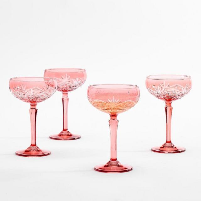 Antique Cut Coupe Glasses, Set of 4 - Blush