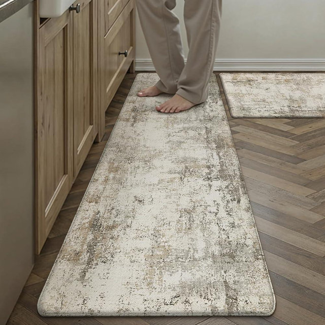 WondRg Kitchen Mats for Floor Set of 2 Anti Fatigue Waterproof Kitchen Rug Brown Grey Abstract Cushioned Non-Slip Kitchen Mats Comfort Standing Neutral Mat for Sink Laundry Office 17.3"×59"+17.3"×30"