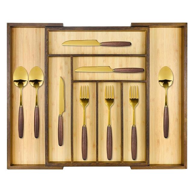Cozee Bay Bamboo drawer organizer, utensil holder, silverware organizer, and adjustable cutlery tray with drawer dividers, for kitchen, office desk, and bathroom storage (Vintage Brown)