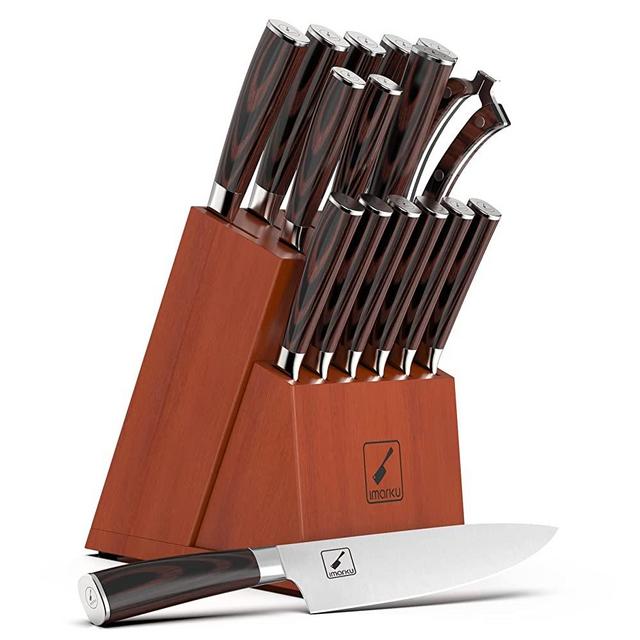 Japanese Knife Set, imarku 16-Piece Professional Kitchen Knife Set with Block, Knife Sets for Kitchen with Block, Japan Steel Chef Knife Set for Home with Knife Sharpener, Christmas Gifts for Women