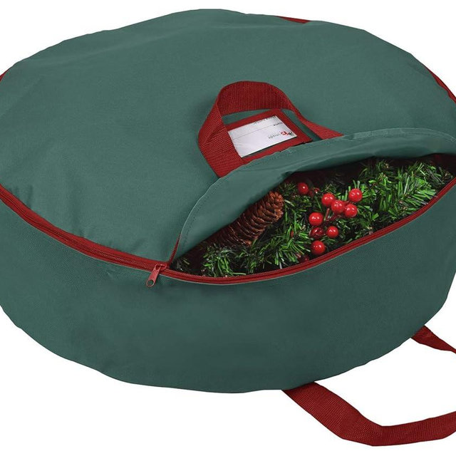 Primode Christmas Wreath Storage Bag 24"- Garland Wreaths Container with Handles - Durable 600D Oxford Polyester Material Holiday Wreaths Storage Holder 24” (Green)