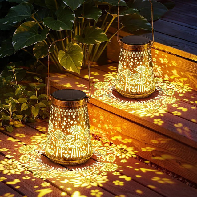 4 Pack Solar Lanterns Outdoor Waterproof Birthday Gifts for Women Mom Grandma, Hollowed-Out Metal Sunflower Hanging Solar Lantern Lights Outdoor Decor, 2 Modes Lights Decor for Yard, Patio