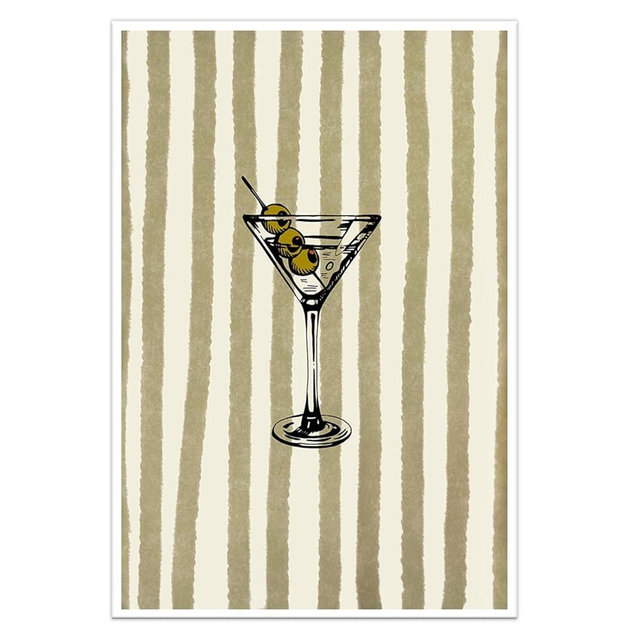 Vintage Dirty Martini Bar Wall Art Green Striped Decor Funny Cocktail Hour Poster Minimalist Print Unique Canvas Modern Aesthetic Cocktail Lover Living Room Home Picture 24x36inch Unframed