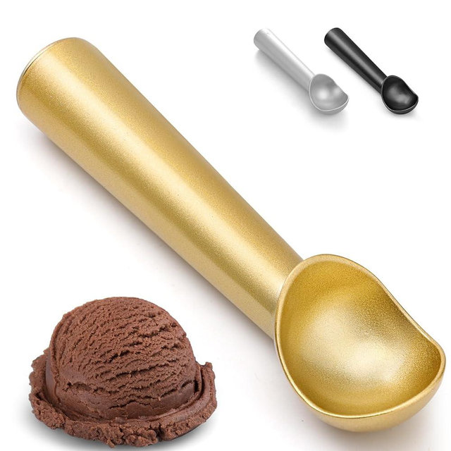 CUNSENR 7 inch Ice Cream Scoop - Professional Metal Ice Cream Scooper - Easy to Use & Clean - Non-Stick Aluminum Ice Cream Spoon - Lightweight Cookie Spoon - Scoop Ice Cream with Ease(Gold)