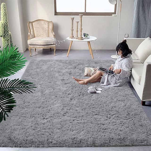 DweIke Soft Fluffy Shag Area Rugs for Living Room, Shaggy Floor Carpet for Bedroom, Girls Carpets Kids Home Decor Rugs,Cute Luxury Non-Slip Machine Washable Carpet ,5x8 Feet Grey