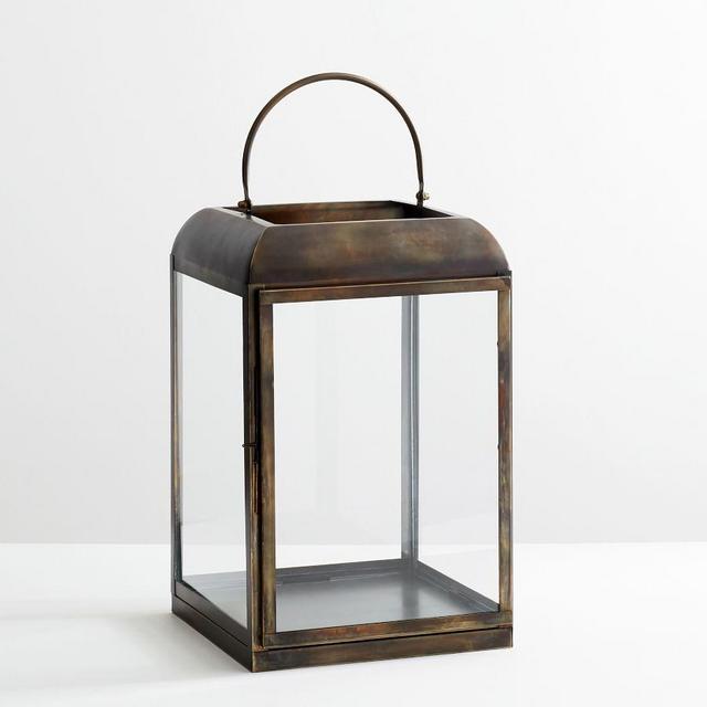 Cruz Antiqued Brass Lantern, Brass, Medium