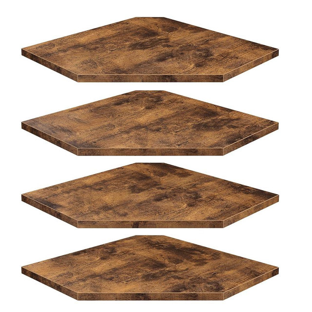 Homode Corner Shelf Wall Mount, Set of 4 Floating Corner Shelves with Cord Hole for Cable Box, Wood Corner Hanging Shelves for Bathroom Bedroom Kitchen, Rustic Brown