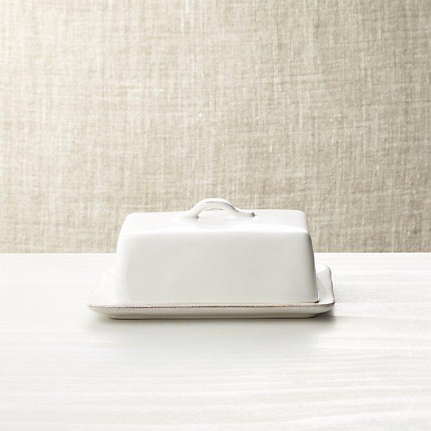 Crate and Barrel Marin White Covered Butter Dish