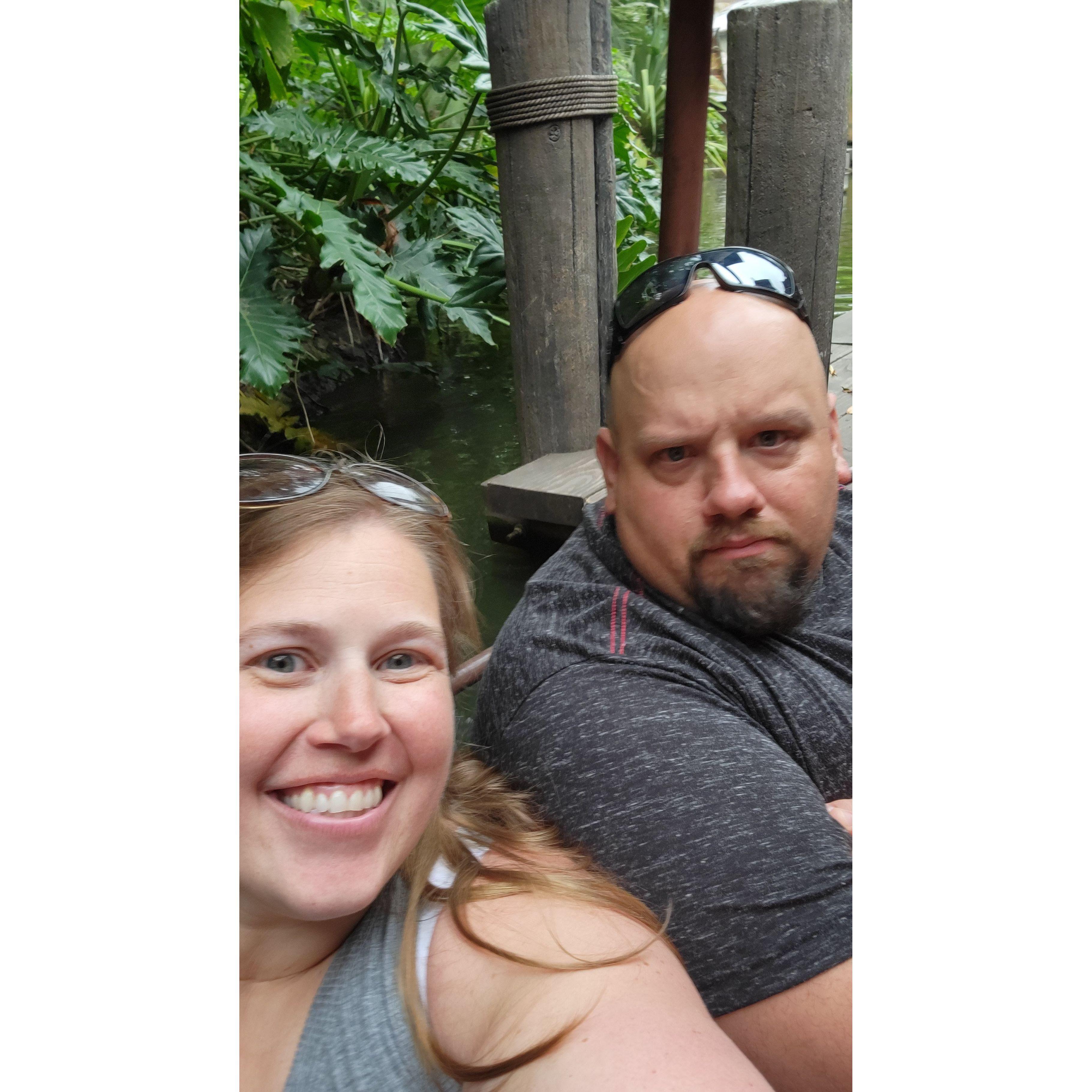 Waiting in line at the happiest place on Earth... he was thrilled.