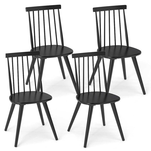 Giantex Windsor Dining Chairs Set of 4, Farmhouse Wooden Black Kitchen Chairs w/Solid Rubber Wood Frame, Spindle Back, Large Seat, Mid-Century Modern Armless Side Chair for Dining Room Restaurant