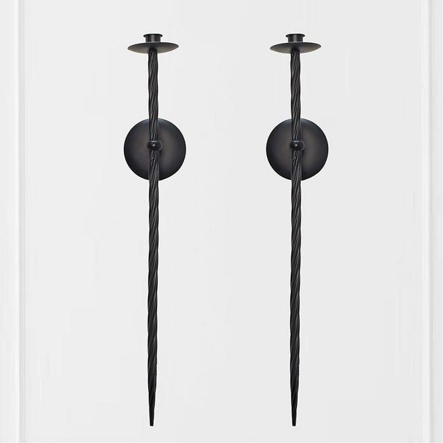 Remenna Large Spiral Twist Pillar Wall Sconce Set of 2 Hanging Wall Mounted Candle Sconces Holder, Metal Wall Sconces Decor for Bedroom Dining Room 23.5" (Black)