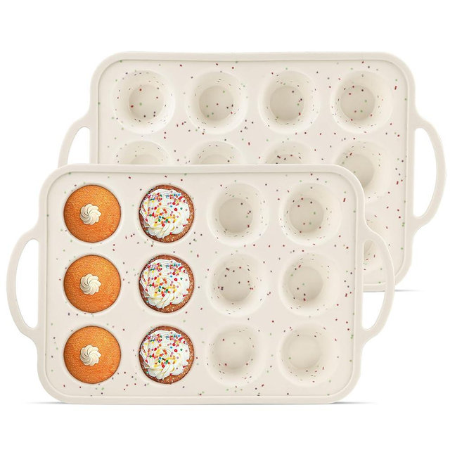 2Pack Silicone Muffin Pan For Baking With Metal Reinforced Frame, 12 Cup Regular Size Nonstick Cupcake Pan, BPA Free Silicone Muffin Tray, Cupcake Baking Pan Molds for Oven