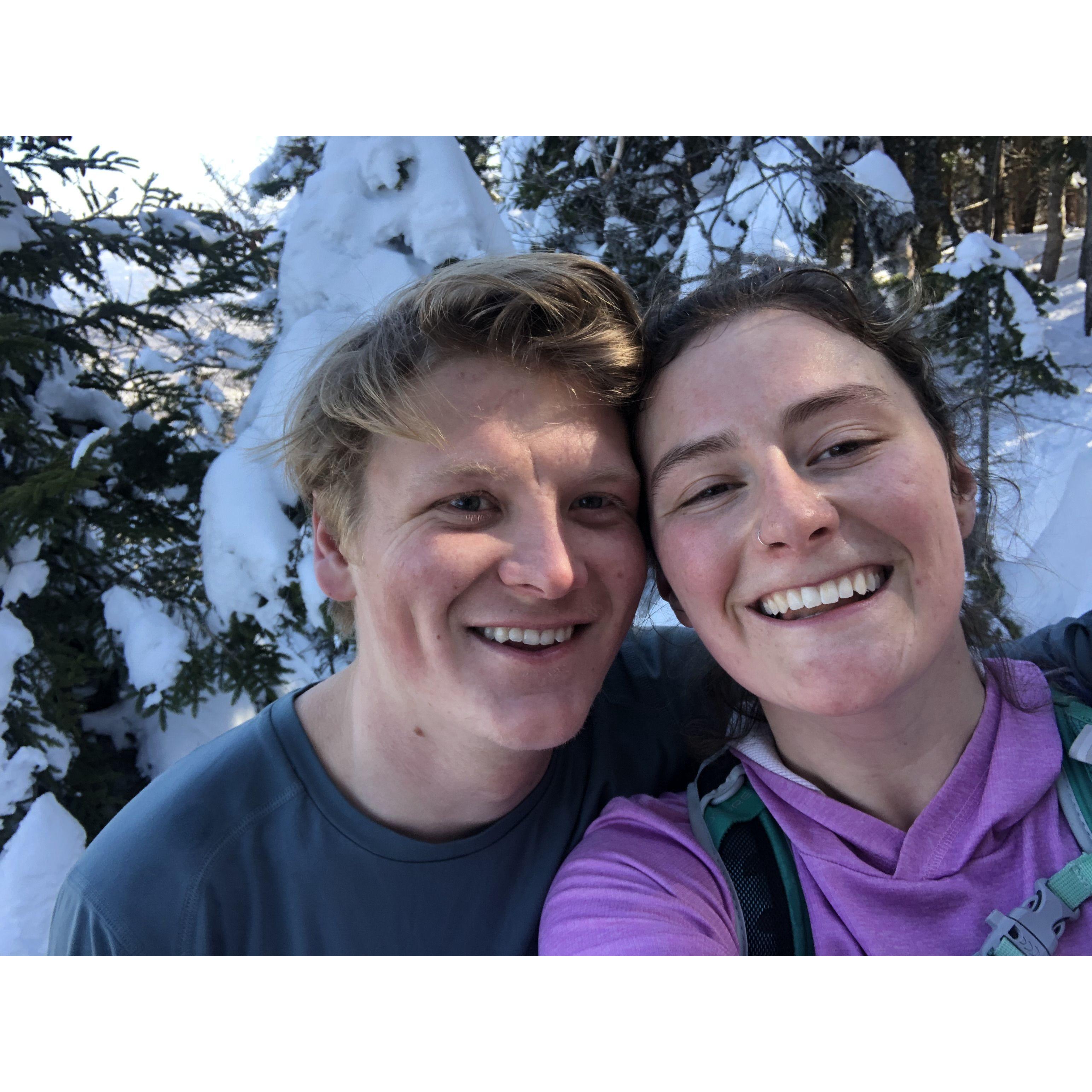 One of our first dates, skiing Bolton backcountry