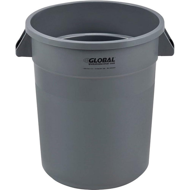 Global Industrial Commercial Round Trash Can, 20 Gallon Capacity, Plastic Garbage Can, Indoor and Outdoor Utility Trash Can, Gray, 19" W x 22-1/2"H, No Lid