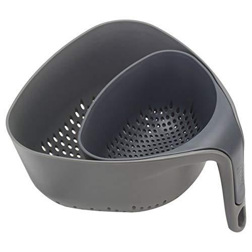 Joseph Joseph 40094 Nest Colanders Stackable Set with Easy-Pour Corners and Vertical Handle, 2-piece, Gray