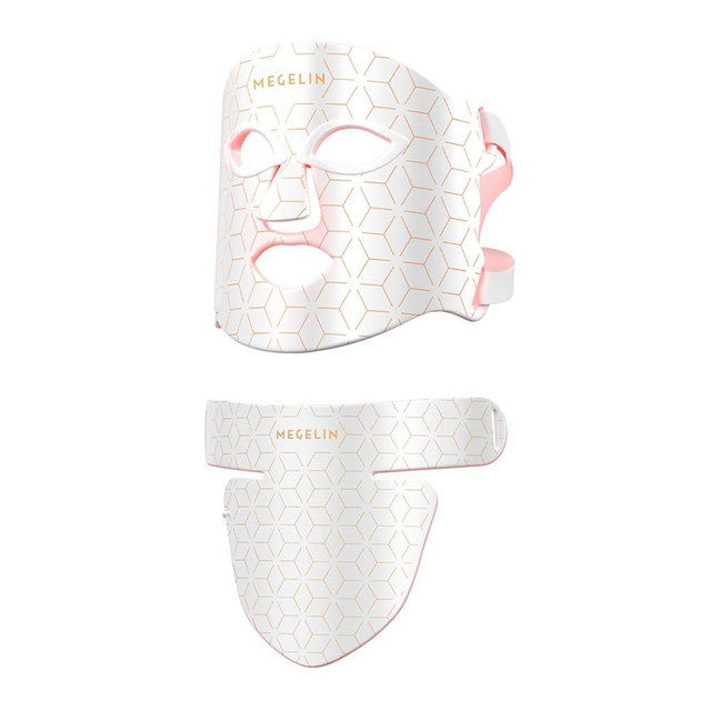 MEGELIN Led Red Light Therapy Face & Neck Mask, 7 Colors Led Light Therapy Facial Mask, Infrared Red Light Therapy Mask, Infrared Light Skin Rejuvenation(White)