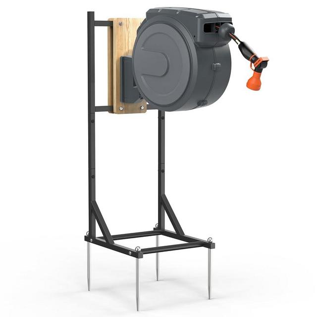 Retractable Hose Reel Stand, No Wall Damaged - Hose Holder, Freestanding Garden Hose Holder for Outside, Fit for Most Garden Hose Reel with Mounting Brackets (Garden Hose Reel Not Included)