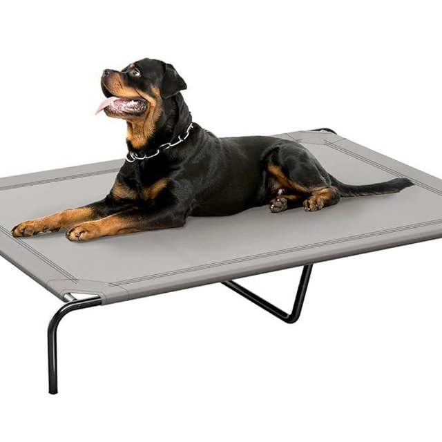Elevated Cooling Dog Bed for Large Dogs XXL, Durable Steel Frame with Breathable Mesh - Indoor/Outdoor Raised Dog Bed, Washable, Anti-Slip Feet, Heavy Duty Support for Joint Relief (Grey)