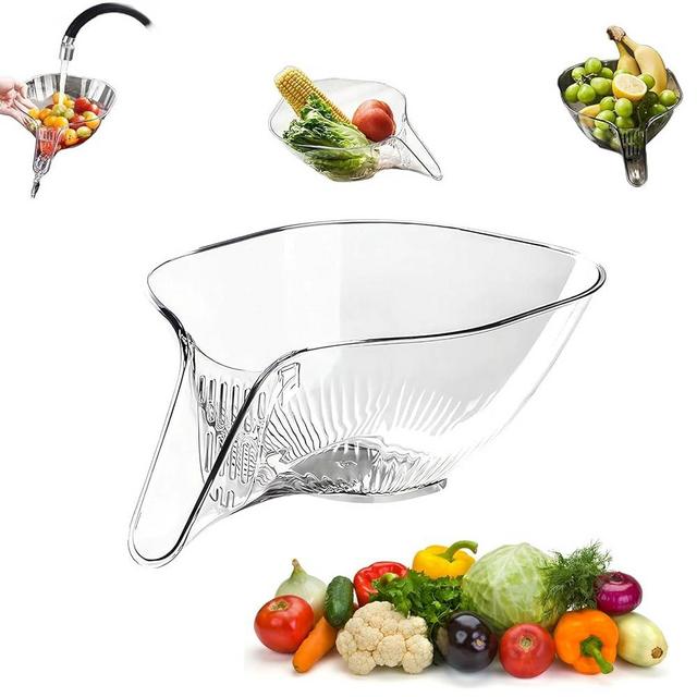 Multi-functional Drain Basket, Drainage Basket Funnel, Fruit Cleaning Bowl with Strainer Container, Multifunctional Vegetable and Fruit Washing Drain Basket (Clear)