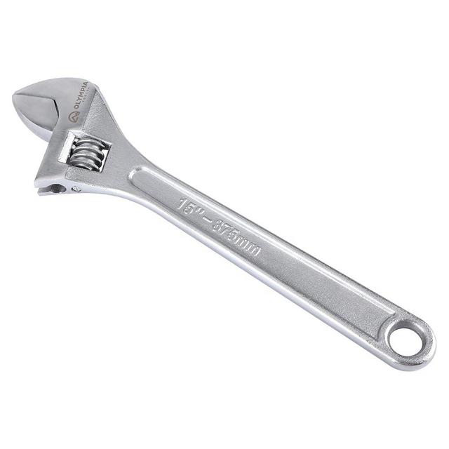 Olympia Tools 15" Adjustable Wrench, Heavy Duty Drop Forged Steel, Chrome Plated, Precision Machined Jaws, Rust Resistant