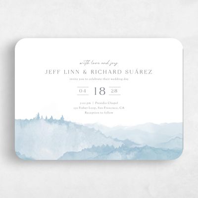 Blue Rounded Wedding Invitation - Denver Landscape