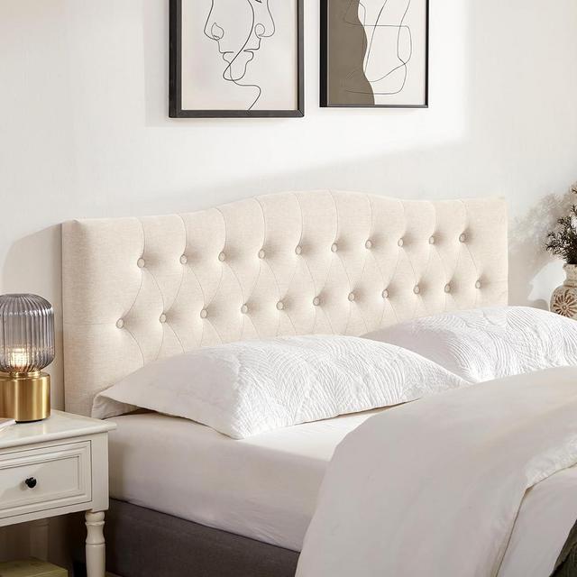 Huatean Home Tufted Upholstered Headboard Full Size, Sturdy and Durable Solid Wood Full XL headboard, Fabric Headboard Adjustable Height from 37” to 51”, Modern Button Diamond Design Head Board, Beige