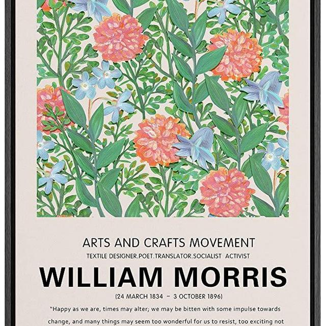 SIGNLEADER Framed Canvas Print Wall Art William Morris Rose Flower Garden Nature Wilderness Illustrations Fine Art Rustic Scenic Relax/Calm Colorful for Living Room, Bedroom, Office - 24"x36" BLACK