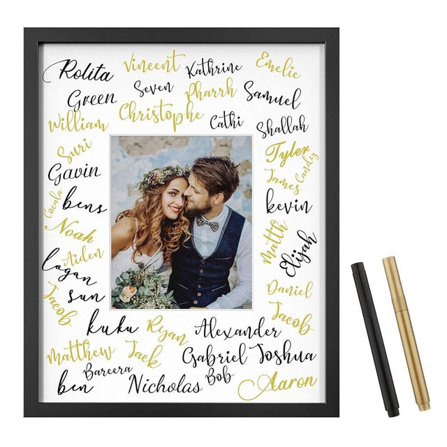 ONE WALL Tempered Glass 16x20 Signature Picture Frame with White Mat Display 8x10 Photo for Wedding, Celebrations and Graduation, Black Wood Frame for Wall Hanging - Mounting Hardware Included