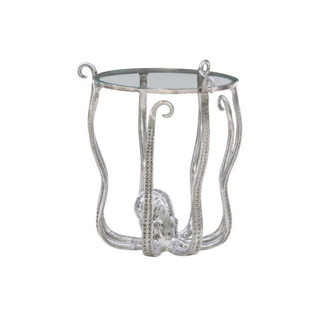 20" Octawyan Octopus Table Silver - Powell: Mid-Century Modern, No Assembly, Tempered Glass Top, Aluminum Frame