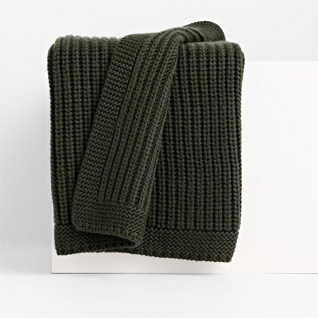 Ficus Green Wool Blend 70''x55" Fisherman Knit Throw Blanket