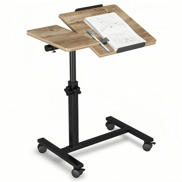 IRUFGLL Overbed Table with Wheels Adjustable Height Side Table Rolling Hospital Beside Desk Laptop Stand for Couch Tray Table Over Bed Sofa Table Computer Workstations-Coffee