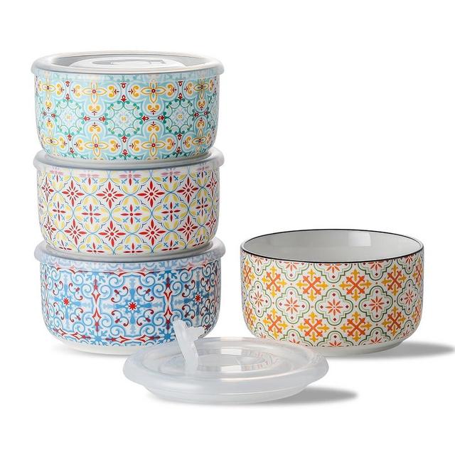 Chubacoo Ceramic Bowl Set with Lids : Microwavable Serving Bowls with lids - 5 Inch Kitchen Bowls for Lunch, Picnic - Microwave Safe Food Storage Containers, 20 Oz Bowl Set of 4